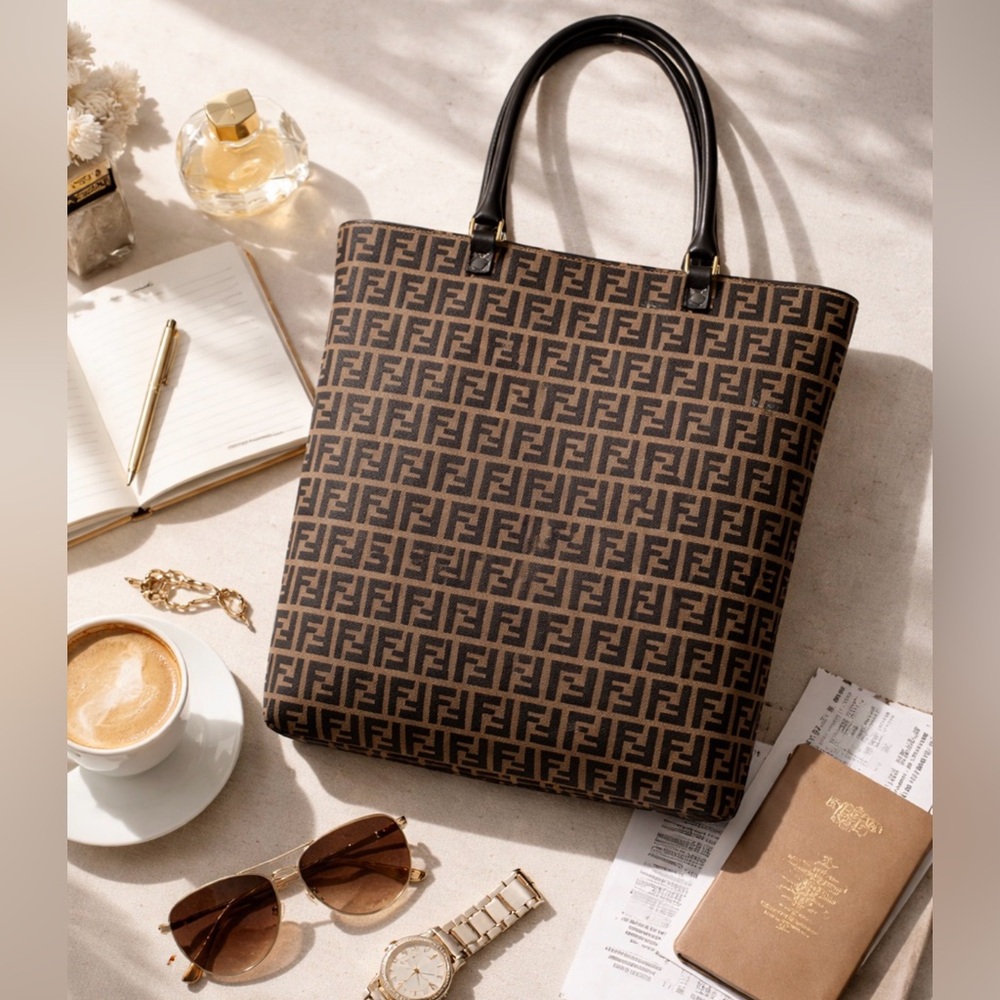 Fendi Vintage Monogram Brown and Black Zucca Tote
